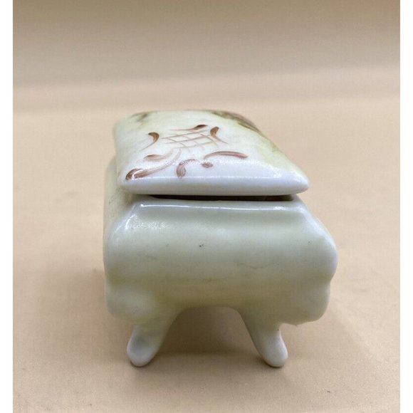 Vintage Skappers Miniature Porcelain Square Trinket Box Green Gold - Picture 8 of 10